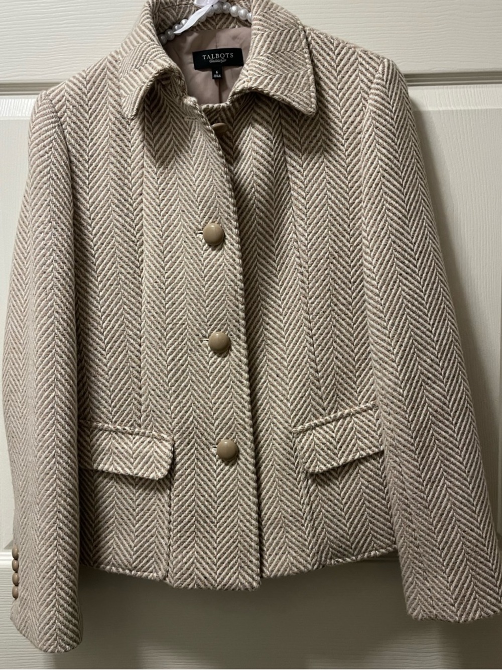 Talbots Women’s Shetland Bicolor Herringbone Wool Blend Bazer/Jacket Size 6